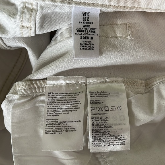 H&M Relaxed Wide Leg High Waist White Denim Jeans, Size 14 - Picture 10 of 11
